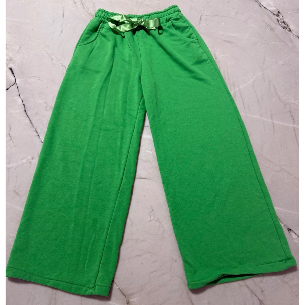 Made in Italy Green Wide Leg Sweatpants Satin Bow Lounge Pants Women Medium